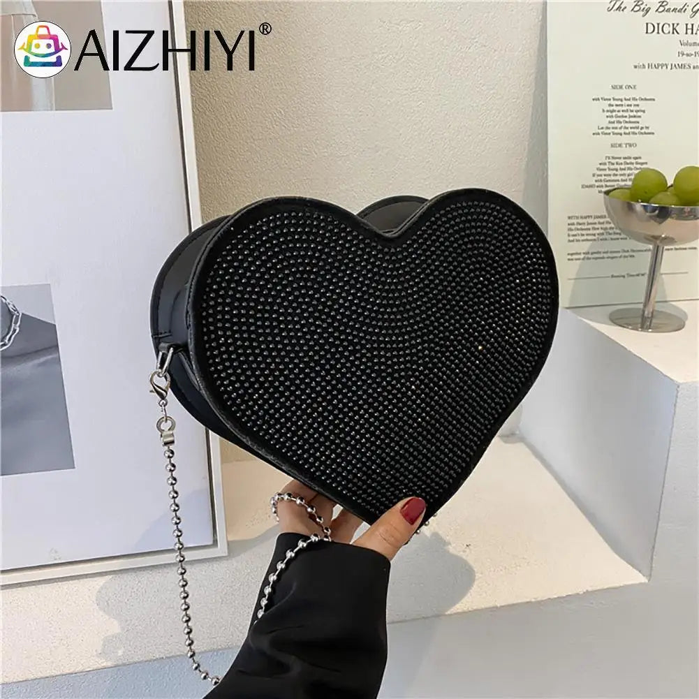 Heart Shaped Rhinestone Bag for Women, Birthday Present