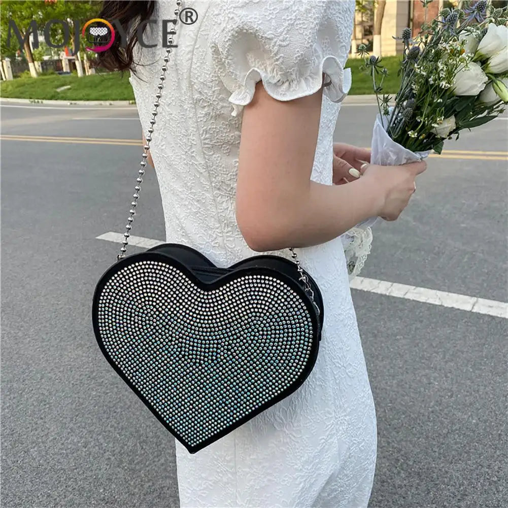 Heart Shaped Rhinestone Bag Shoulder Handbag for Women