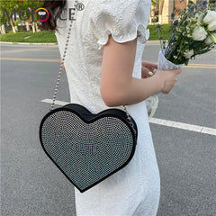 Heart Shaped Rhinestone Bag Shoulder Handbag for Women