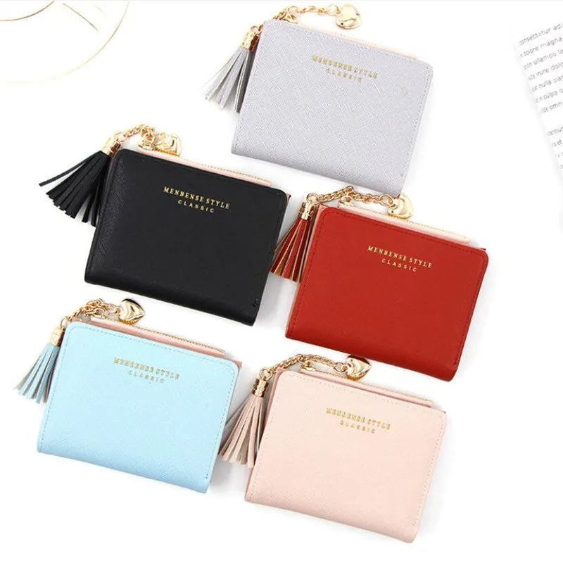 Heart Tassel Women Wallet Small Leather Zipper Purses Female Purse Clutch Bag