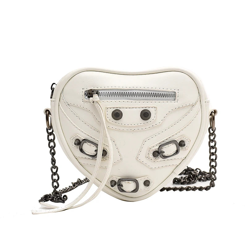 Heart-shaped Women Small Pu Leather Handbags Motorcycle Bag Ladies Rivet Crossbo