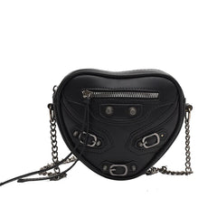 Heart-shaped Women Small Pu Leather Handbags Motorcycle Bag Ladies Rivet Crossbo