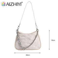 Hearts Embroidery Women Underarm Bag Chain Shoulder Bag