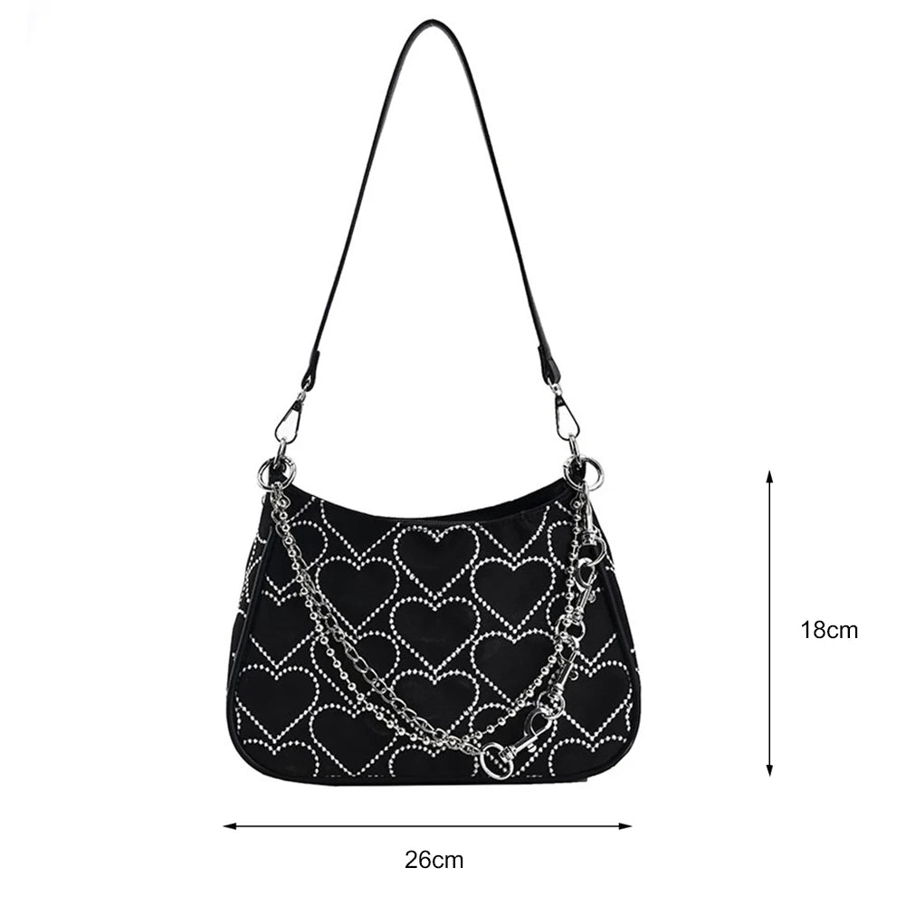Hearts Embroidery Women Underarm Bags Handbags Tote Female Travel Shoulder Bags