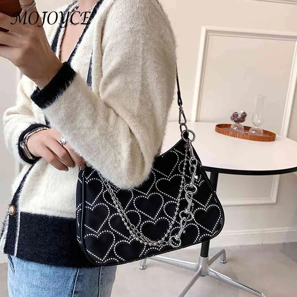 Hearts Embroidery Women Underarm Bags Handbags Tote Female Travel Shoulder Bags