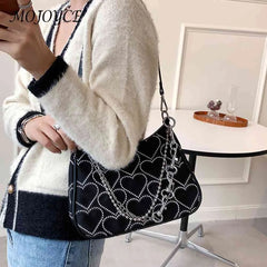 Hearts Embroidery Women Underarm Bags Handbags Tote Female Travel Shoulder Bags