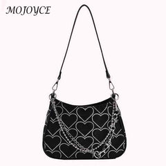 Hearts Embroidery Women Underarm Bags Handbags Tote Female Travel Shoulder Bags