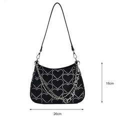 Hearts Embroidery Women Underarm Bags Handbags Tote Female Travel Shoulder Bags