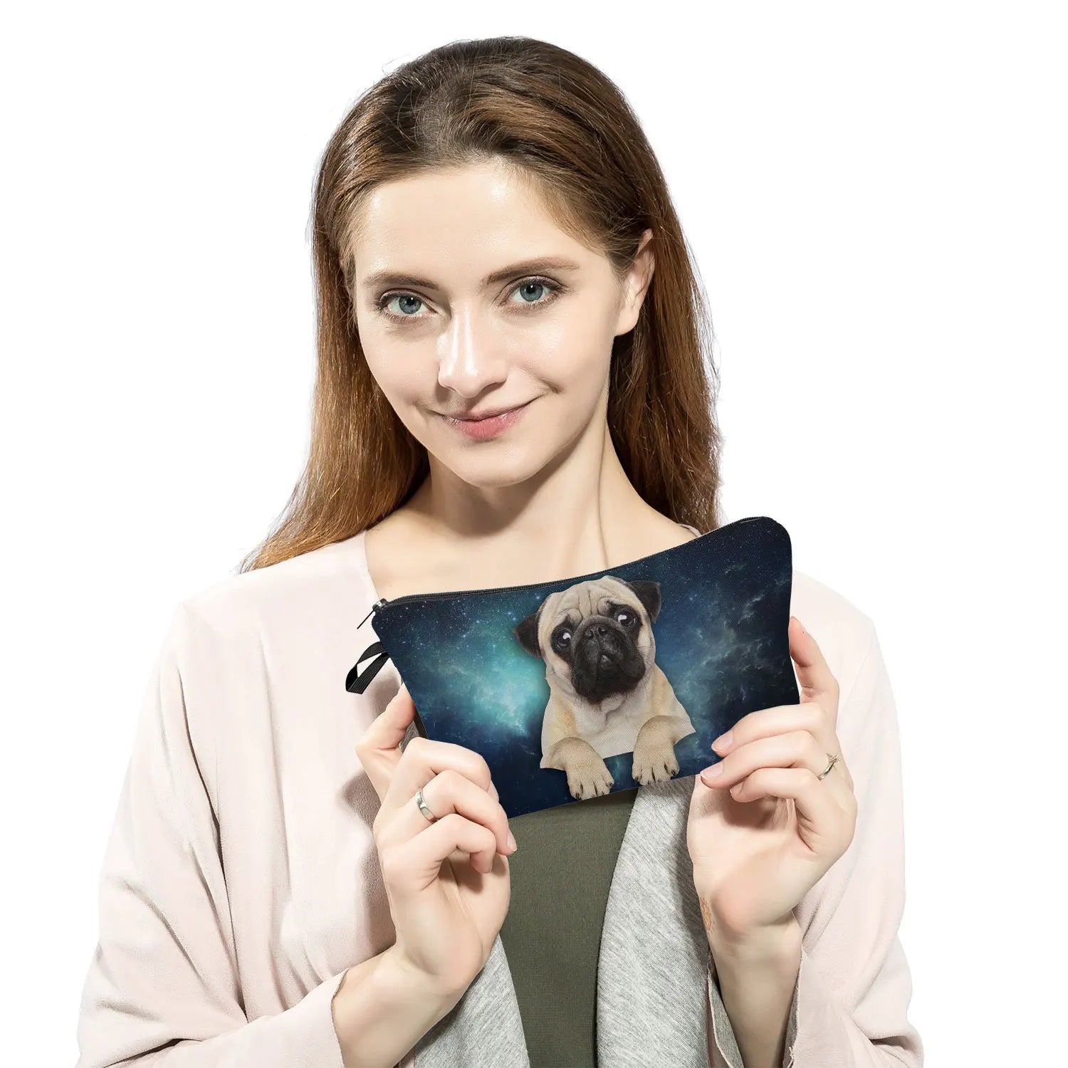 Pug with Bow Tie Makeup Bag Cosmetic Organizer Bag