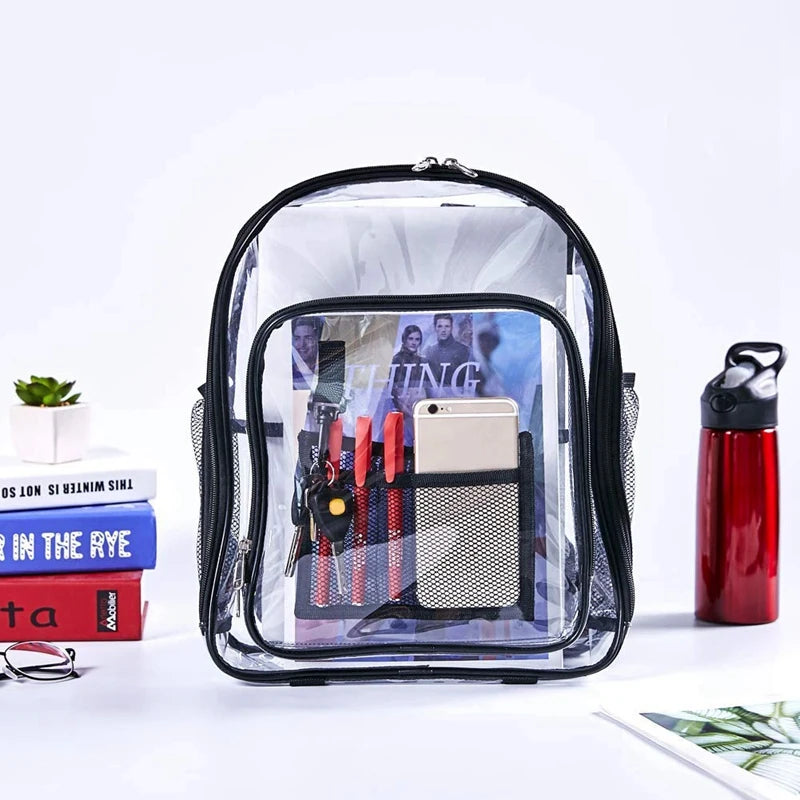 Heavy Duty Clear Backpack, Transparent School Bag, Security Check Travel