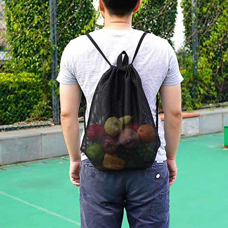 Heavy-duty Mesh Drawstring Bag for Pool Toys, Beach, Swimming