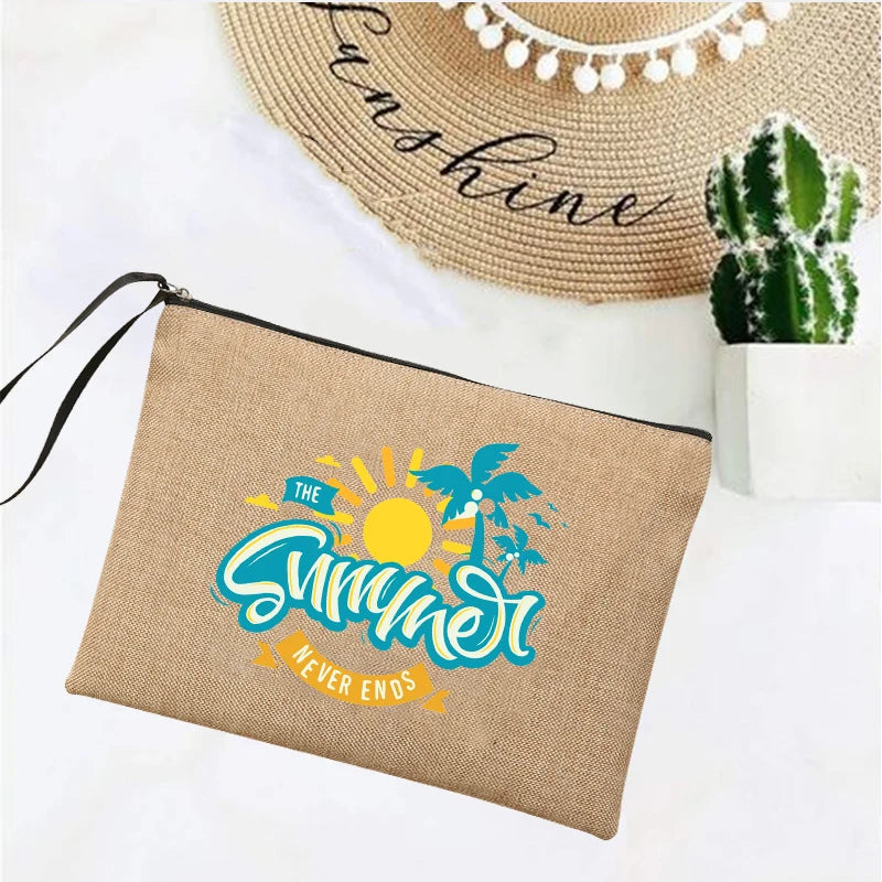 Summer Linen Clutch Bag Women's Makeup Beach Sunglasses Organizer