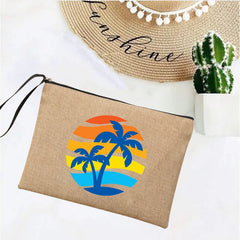 Summer Linen Clutch Bag Women's Makeup Beach Sunglasses Organizer