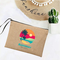 Summer Linen Clutch Bag Women's Makeup Beach Sunglasses Organizer
