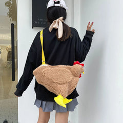 Hen Shape Plush Shoulder Bags Women Crossbody Handbags Cartoon Small Purse