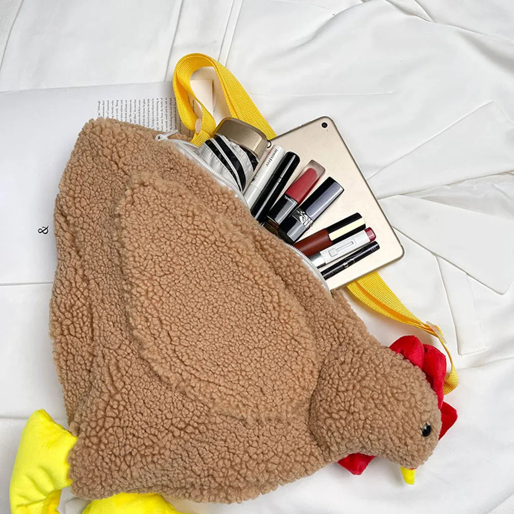 Hen Shape Plush Shoulder Bags Women Crossbody Handbags Cartoon Small Purse