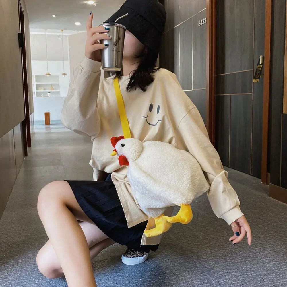 Hen Shape Plush Handbags Women Cartoon Chicken Shoulder Bag