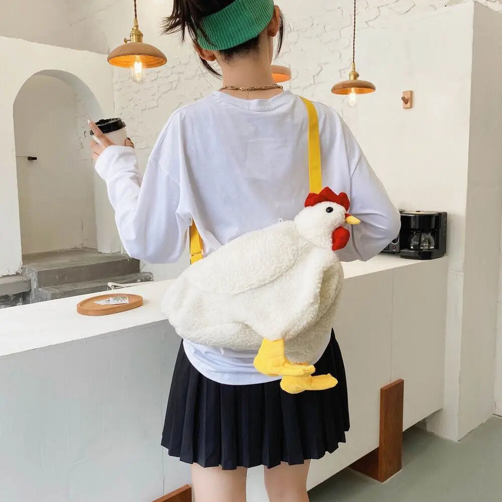 Hen Shape Plush Handbags Women Cartoon Chicken Shoulder Bag