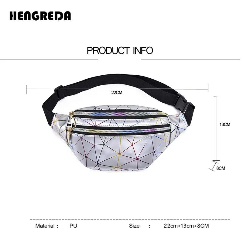 Pink Silver Holographic Waist Bag Fanny Pack Female Belt Bag