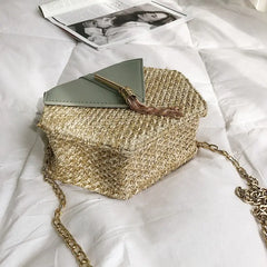 Straw Leather Shoulder Bag Handbag Women Summer Rattan Bag Woven Beach Tote Bag