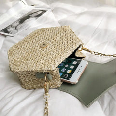 Straw Leather Shoulder Bag Handbag Women Summer Rattan Bag Woven Beach Tote Bag