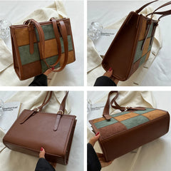 Retro Suede Checkered Tote Shoulder Bag for Women Winter Roomy Satchel