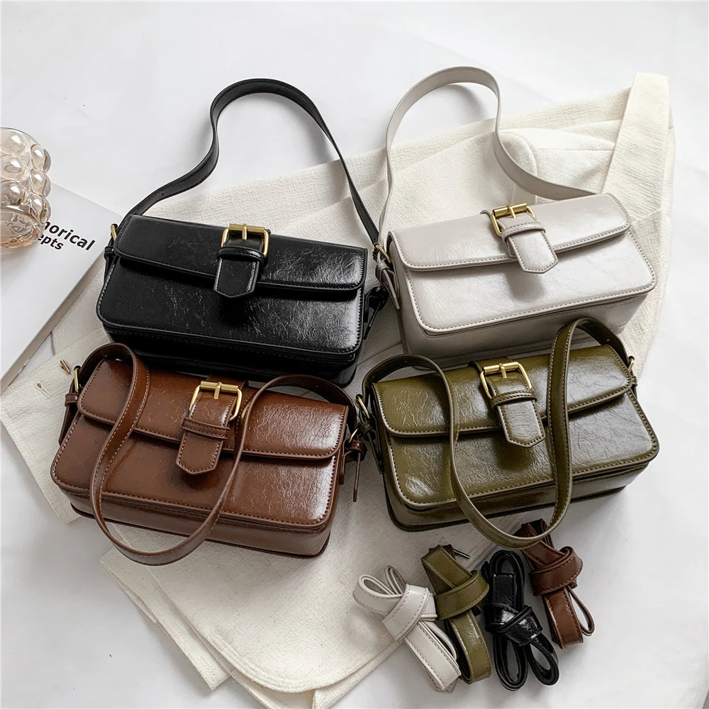 Vintage Square Crossbody Bag PU Leather Handbag