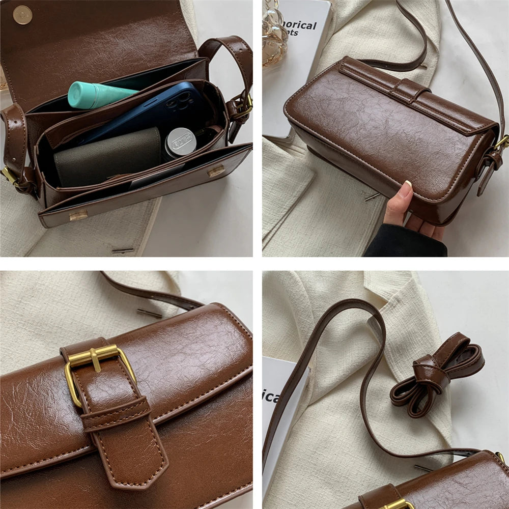 Vintage Square Crossbody Bag PU Leather Handbag