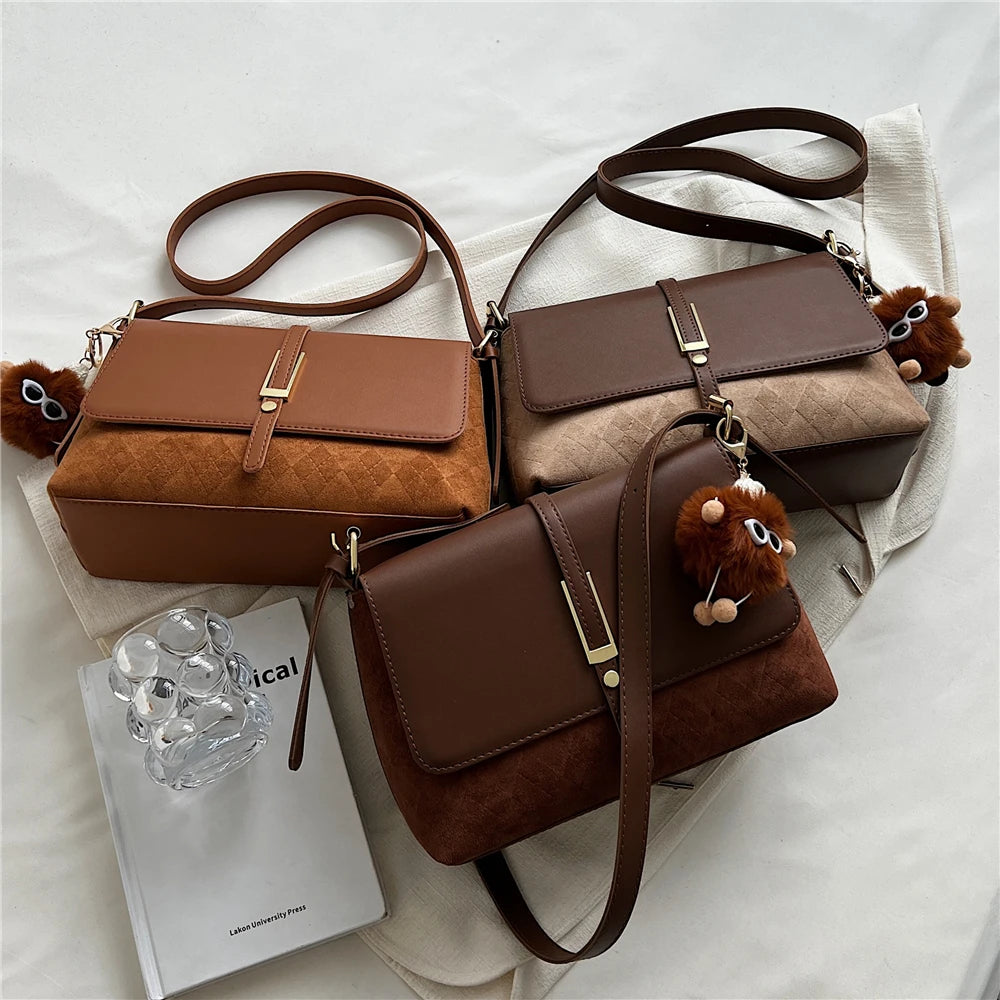 Vintage Suede Shoulder Bag Winter Large Capacity Crossbody