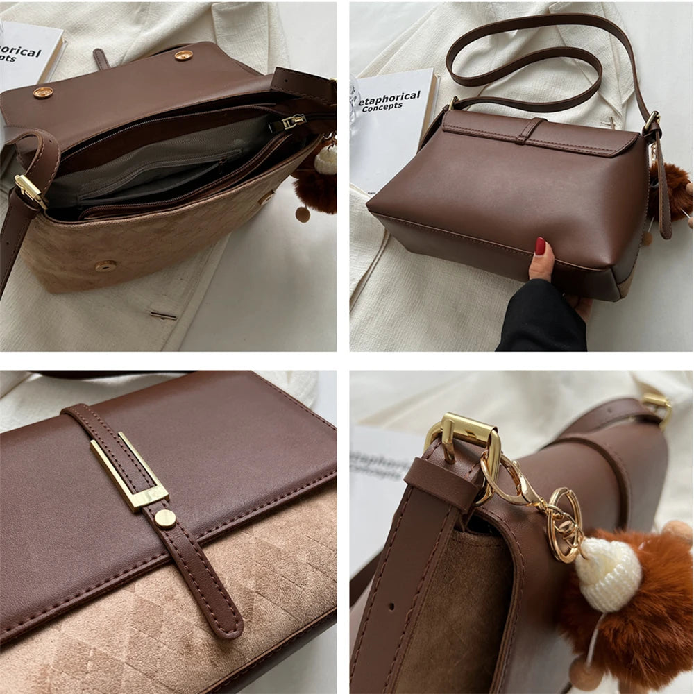 Vintage Suede Shoulder Bag Winter Large Capacity Crossbody