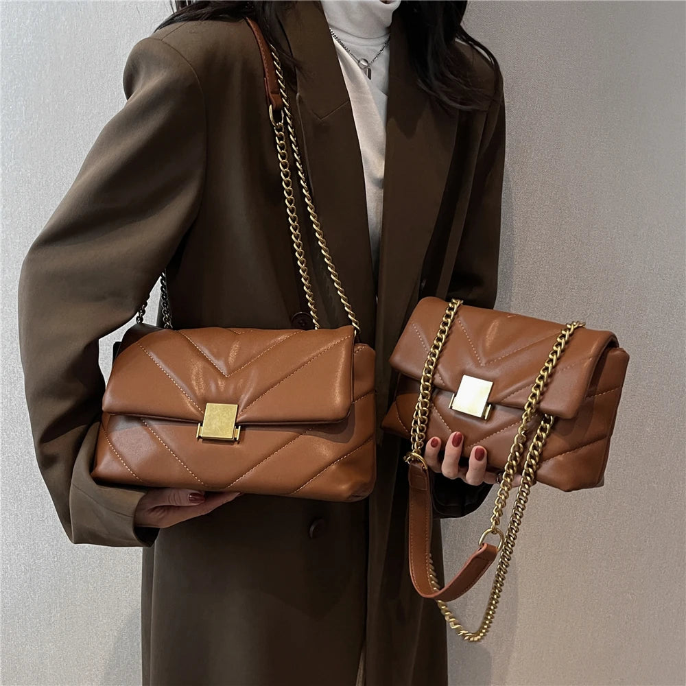 Hifashion Vintage Chain Shoulder Bag for Women Large Capacity Crossbody Purse