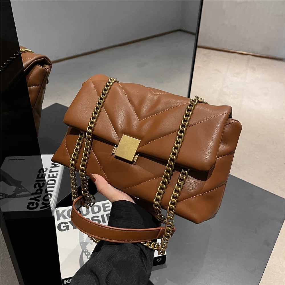Hifashion Vintage Chain Shoulder Bag for Women Large Capacity Crossbody Purse