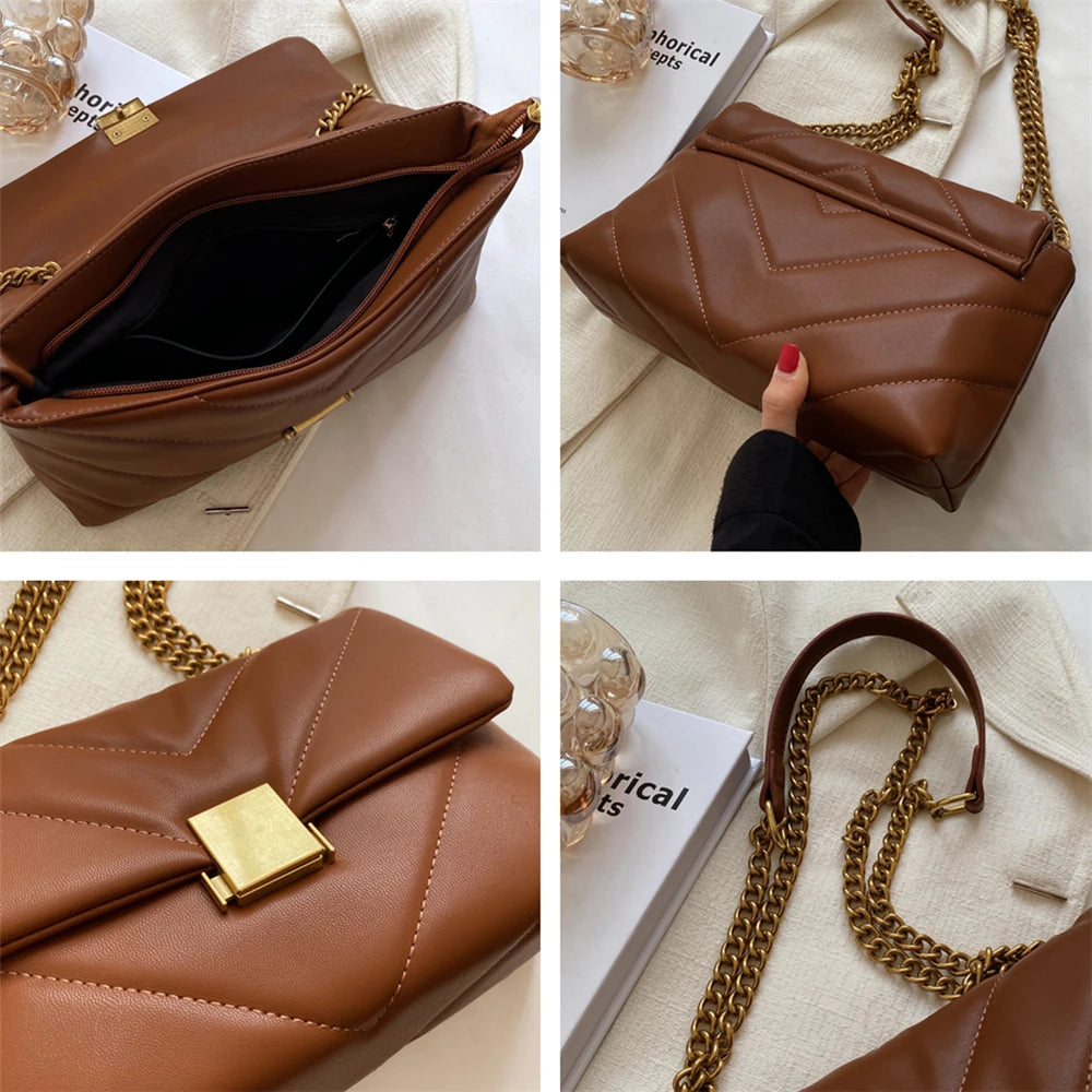 Hifashion Vintage Chain Shoulder Bag for Women Large Capacity Crossbody Purse