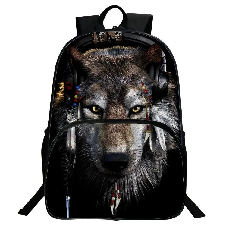 High Capacity 3D Print Wolf Animal Mochila Escolar Boys Girls School Bags