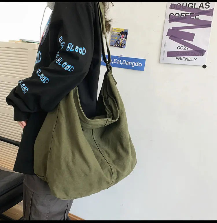 Canvas Women Bag Vintage Cotton Bucket Soft Casual Tote Bag Shoulder Bag