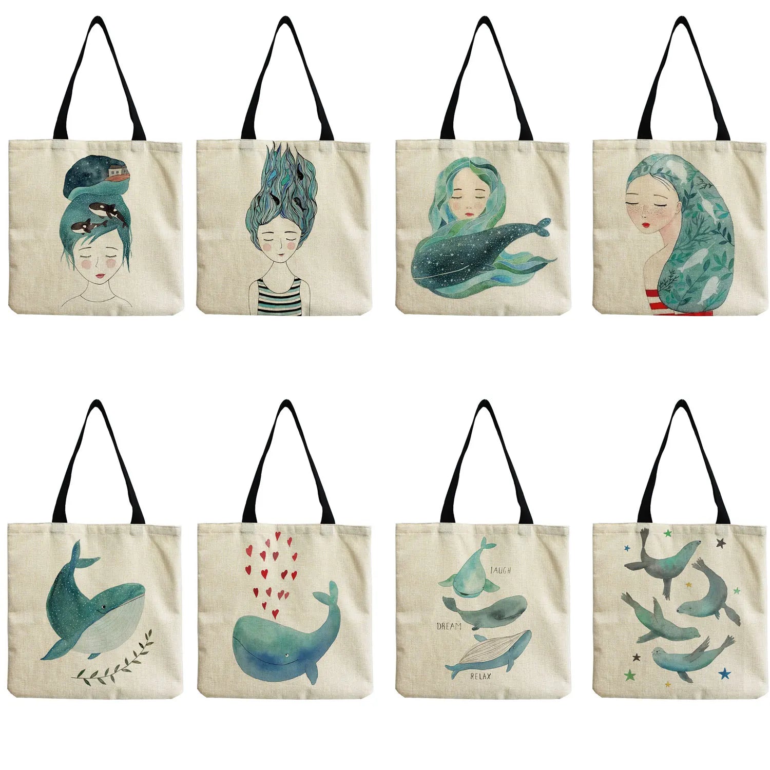 Whale Sea Series Beach Tote Bag - High Capacity Customizable - Eco Friendly