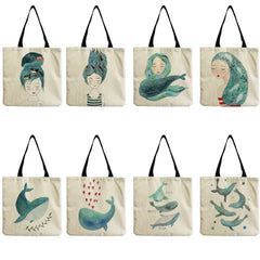 Whale Sea Series Beach Tote Bag - High Capacity Customizable - Eco Friendly