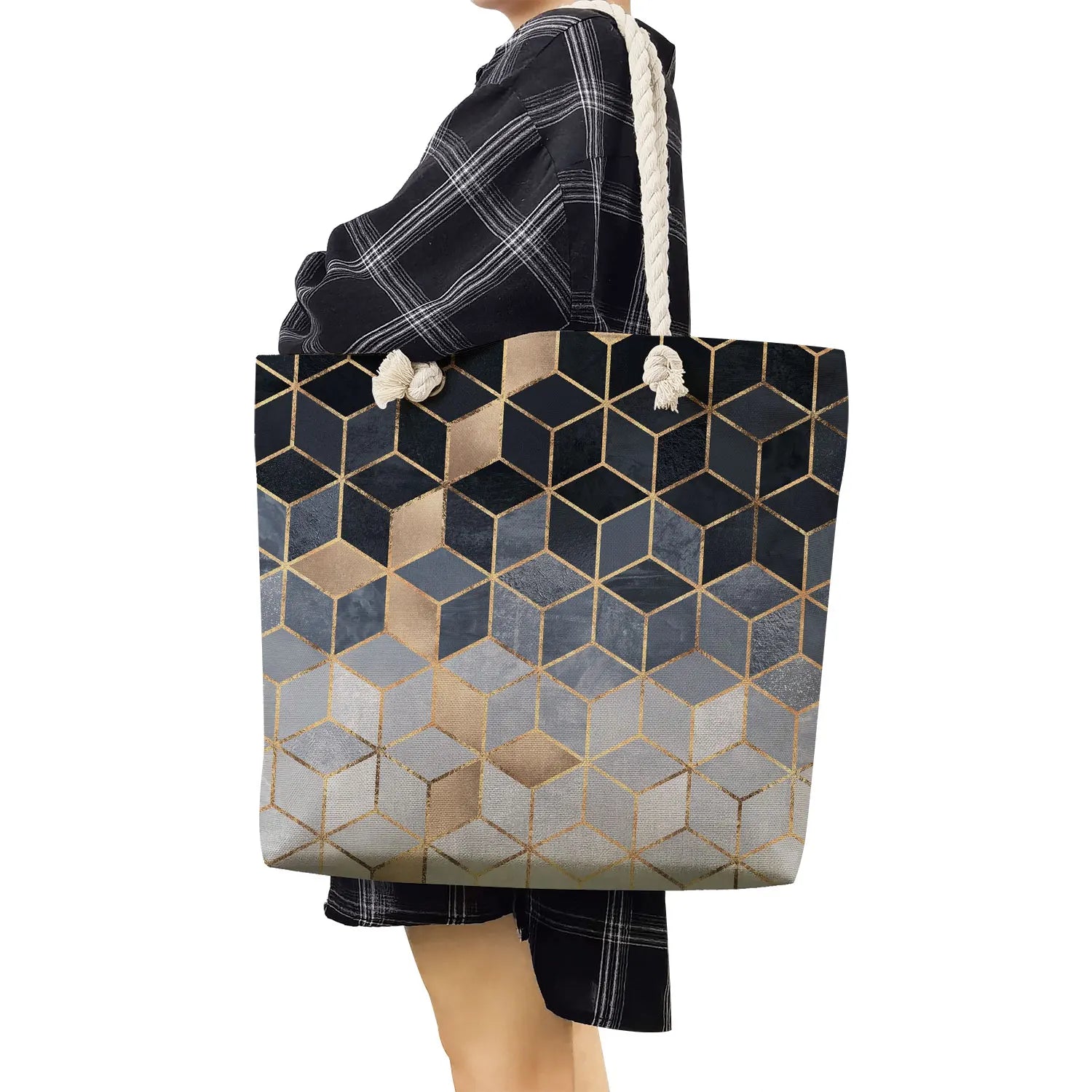 High Capacity Shopping Tote Bags Folding Reusable Shopper Bags Geometry Print
