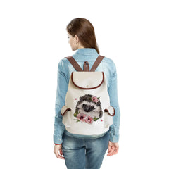 High Capacity Student Backpack Drawstring Bag Casual Portable Hedgehog Flower