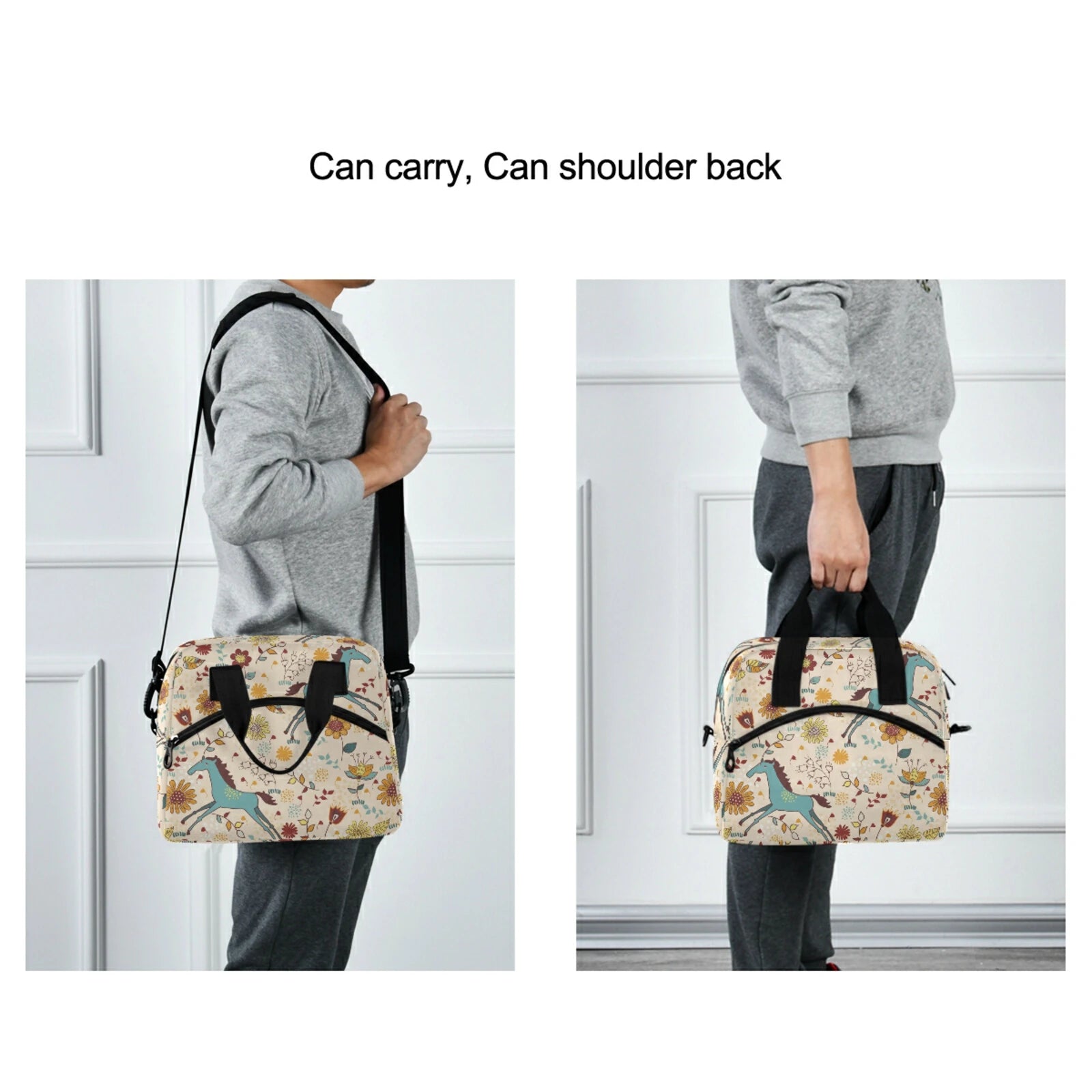 Horse Print Food Thermal Lunch Box Bag Durable Insulated Case