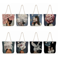 Feathers Abstract Print Shoulder Bags High Capacity Tote Bags for Ladies Girls