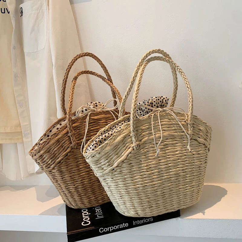 Summer Shoulder Handbags High Capacity Totes for Women Picnic Bucket Purses