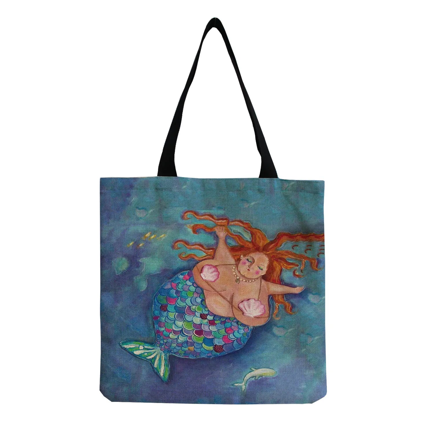 High Capacity Mermaid Printed Eco Friendly Foldable Tote Bag