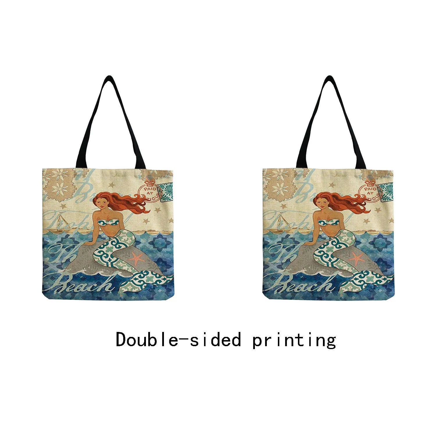 High Capacity Mermaid Printed Eco Friendly Foldable Tote Bag