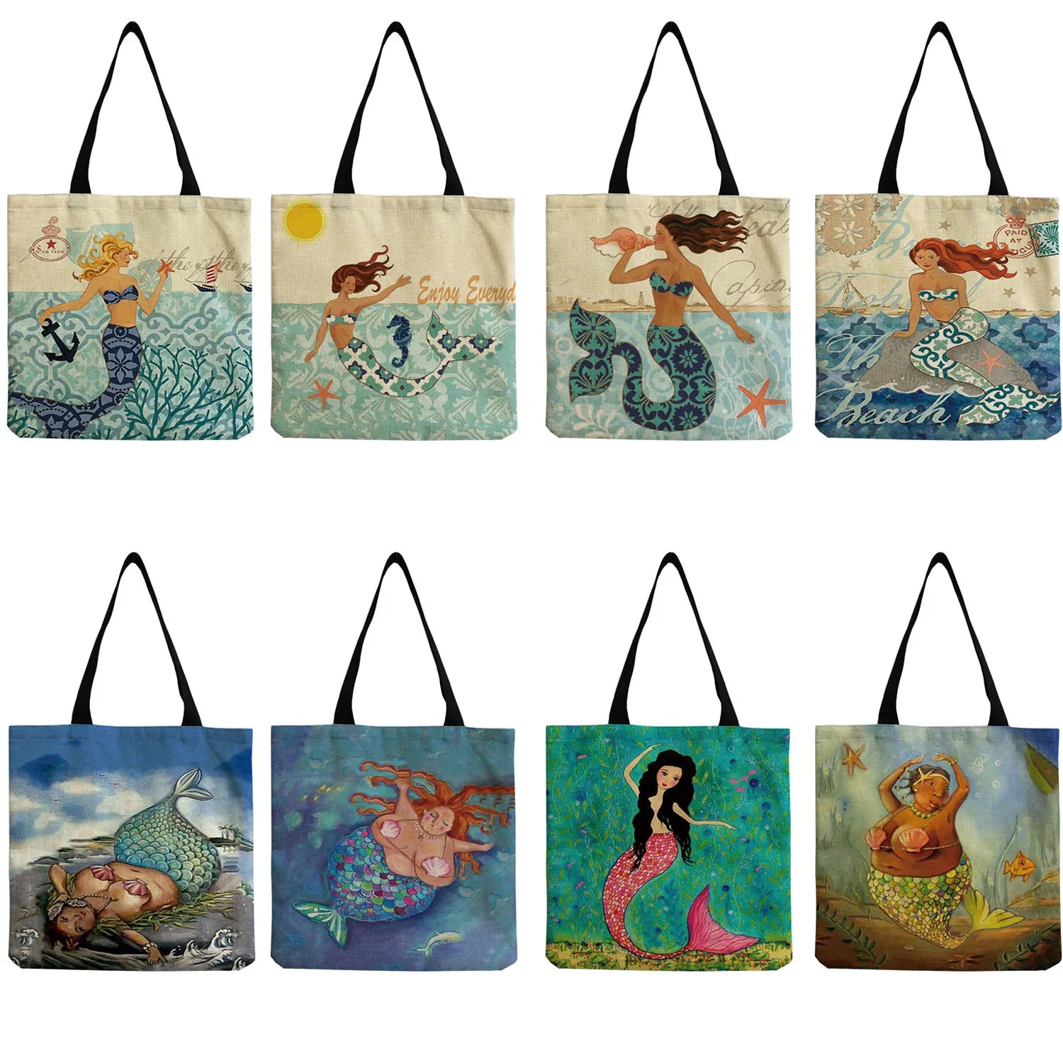 High Capacity Mermaid Printed Eco Friendly Foldable Tote Bag
