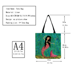 High Capacity Mermaid Printed Eco Friendly Foldable Tote Bag