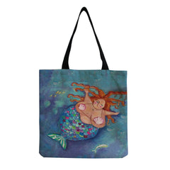 High Capacity Mermaid Printed Eco Friendly Foldable Tote Bag