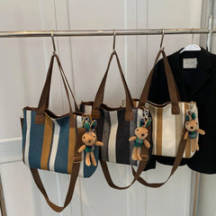 Stripe Canvas Commuter Tote Shoulder Crossbody - Vintage Style