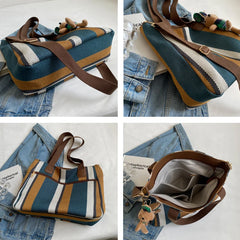 Stripe Canvas Commuter Tote Shoulder Crossbody - Vintage Style