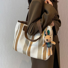 Stripe Canvas Commuter Tote Shoulder Crossbody - Vintage Style